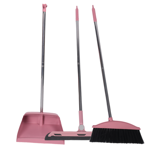 Dustpan Broom Set Floor Wiper Cleaning Long Handle Cleaning Set pink 2
