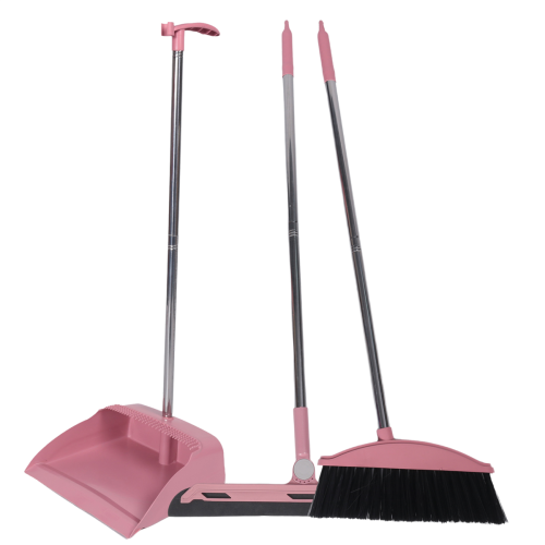 Dustpan Broom Set Floor Wiper Cleaning Long Handle Cleaning Set pink 1