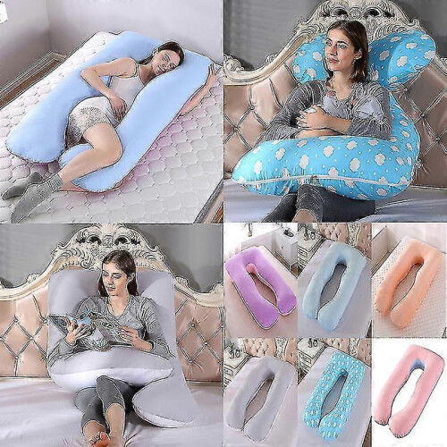 (Light blue) U Shape Full Body Maternity Pillow Case Sleeping Support For Pregnant Women
