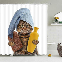 (150x180cm, YL005-2) Funny Shower Curtains Bathroom Curtain With Hooks Decor Waterproof Cat Dog Creative Personality Shower Curtain
