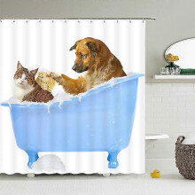 (180x200cm, YL005-3) Funny Shower Curtains Bathroom Curtain With Hooks Decor Waterproof Cat Dog Creative Personality Shower Curtain