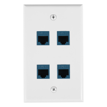 Placa de parede Ethernet 4 portas para dispositivos Ethernet Cat7/6/6E/5/5E - Azul