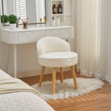 Teddy Fleece Dressing Table Stool with Solid Wood Legs