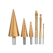 6 pieces HSS steel titanium step drill and drillmilling cutter metal hole cutter wood cone core drill hole saw drill