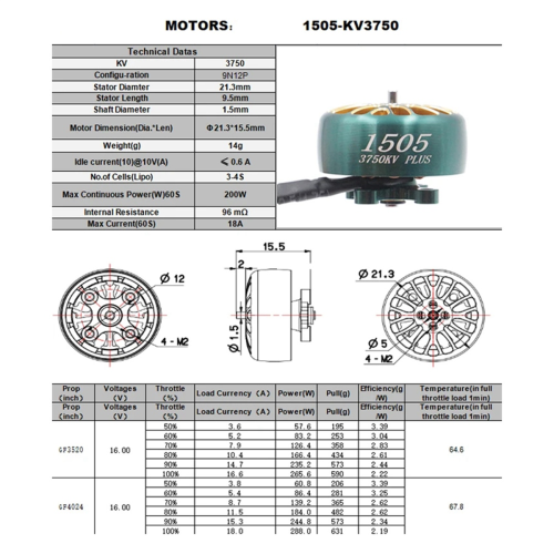 Para LANNRC 1505 PLUS 3750KV 4S Motor sem escova 3-6S Lipo 1