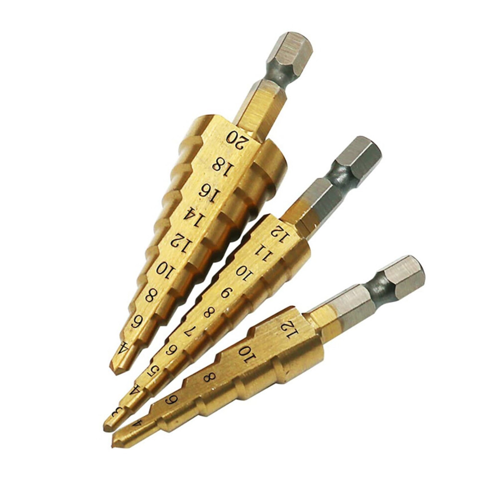 3 Pieces 312Mm 412Mm 420Mm Hss Straight Flute Step Drill Set Titaniumcoated Wood Metal Hole Cutter Core Drill Set 6493810309199