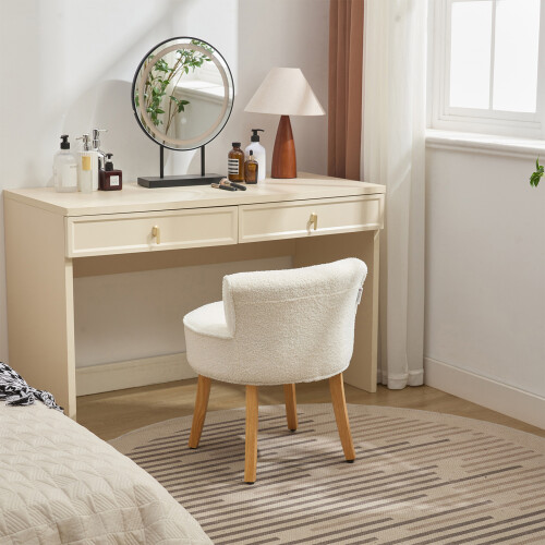 Living And Home Teddy Fleece Dressing Table Stool with Solid Wood Legs 2