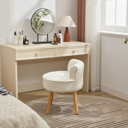 Living And Home Teddy Fleece Dressing Table Stool with Solid Wood Legs 1