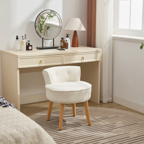 Living And Home Teddy Fleece Dressing Table Stool with Solid Wood Legs