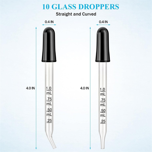 Conta-gotas de vidro - Pontas curvas e retas, conta-gotas de pipeta de 1 mL 2