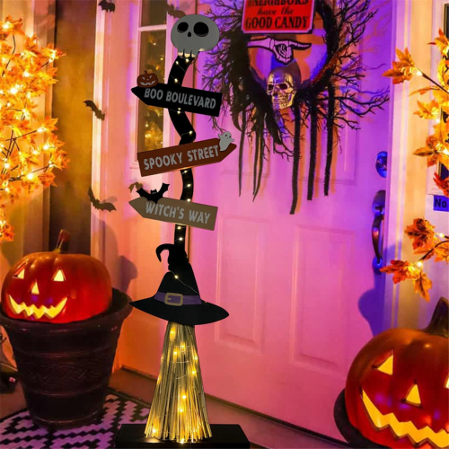 Halloween Glowing Witch Broom Home Outdoor Decoration Yard Props 2