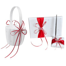 Guest Book with Pen Holder Sets with Diamonds Love Shape-Red+White