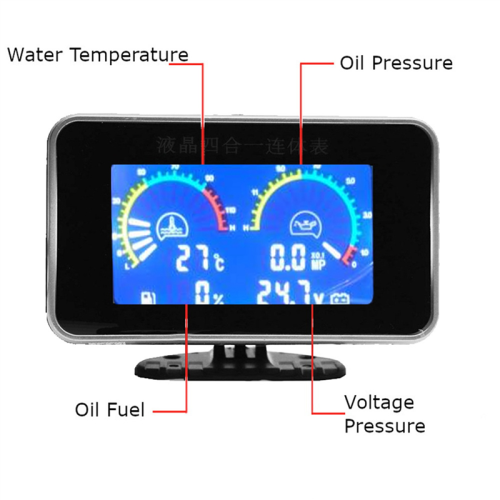 LCD Car Digital Oil Pressure Gauge Digital Display Sensor 4 in 1 2
