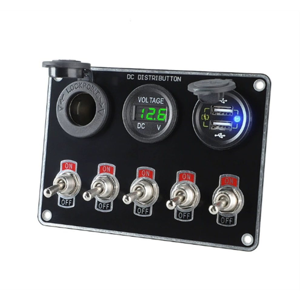 Multifunctional 5 Gang Rocker Toggle Switch Panel Usb Charger 4711610338846