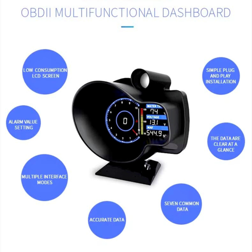 OBDII Meter Dashboard Speed RPM Water Temperature Voltage Gauge 2
