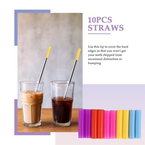 10pcs Assorted Colors Reusable Silicone Straws Tips Covers 2