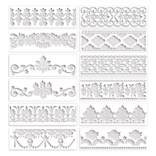 12 estênceis de borda de flores reutilizáveis para estênceis de artesanato DIY, 12 x 3,9 pol.