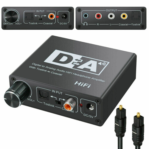 Conversor de áudio coaxial óptico digital de 192 KHz para analógico HiFi 1