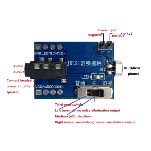 1PCS JRL21 HD Placa de módulo de microfone com redução de ruído Interface ADC 2
