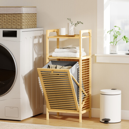 Homcom HOMCOM Removable 37L Laundry Hamper with Bamboo Bathroom Storage Cabinet