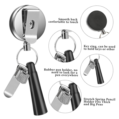 2 Pack Heavy Duty Retractable Pull Pen Pencil Holder Universal 1