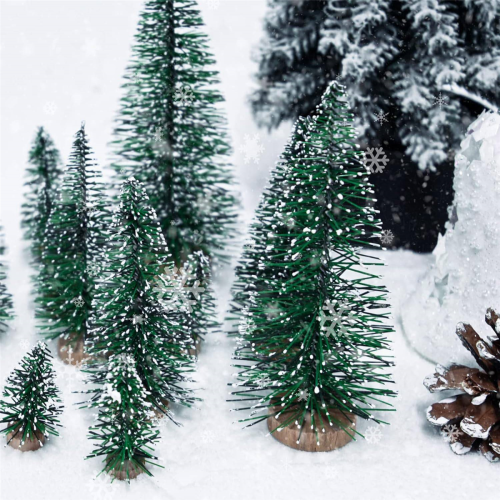 25PCS Miniature Artificial Christmas Trees 5 Sizes,with Wooden Base 2