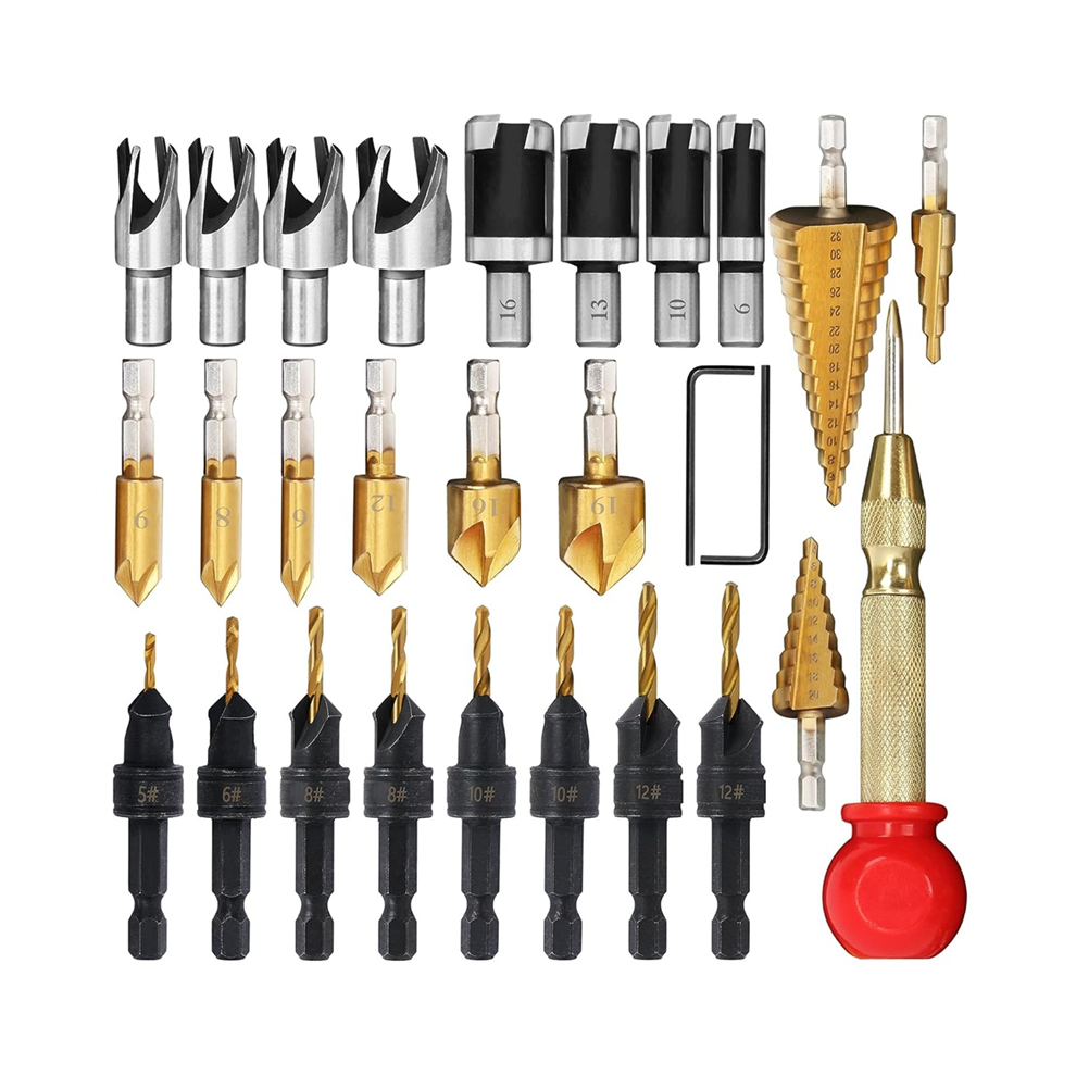 28 Pcs Woodworking Chamfer Drilling Tools, Including Countersink Bit 4712314176529