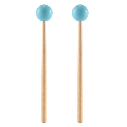 2Pcs Soft Rubber Head Sticks Wood Handle Bell Mallets Green