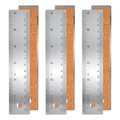 Régua de metal antiderrapante de 3 peças de 6 polegadas com réguas de suporte de cortiça