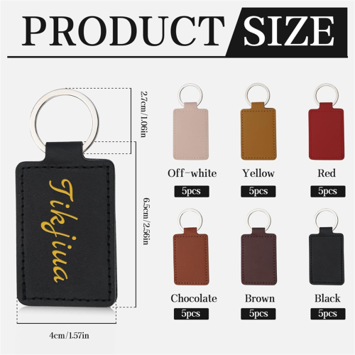 30 Pcs Leather Key Fob Kit,Rectangular PU Leather Keychain Blanks 1