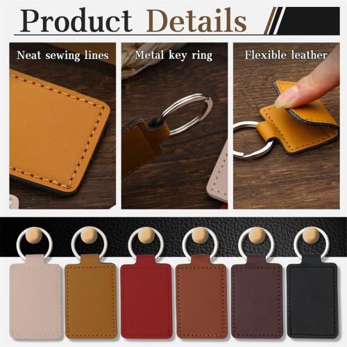 30 Pcs Leather Key Fob Kit,Rectangular PU Leather Keychain Blanks 2