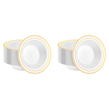 30 Pack Plastic Disposable Bowls, 12oz Salad Bowls with Gold Rim