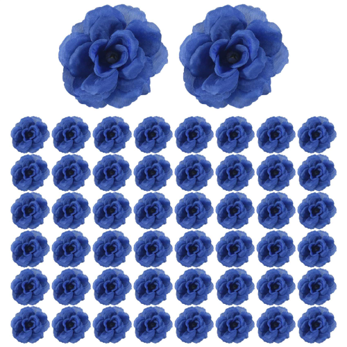Silk Rose Flower Heads,50Pcs for Hat(Dark Blue) 1