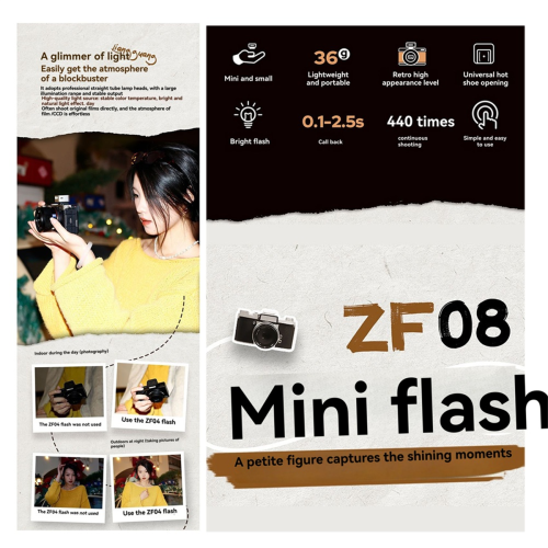 ZF08 Mini Retro Flash Universal Sapata Prata 2