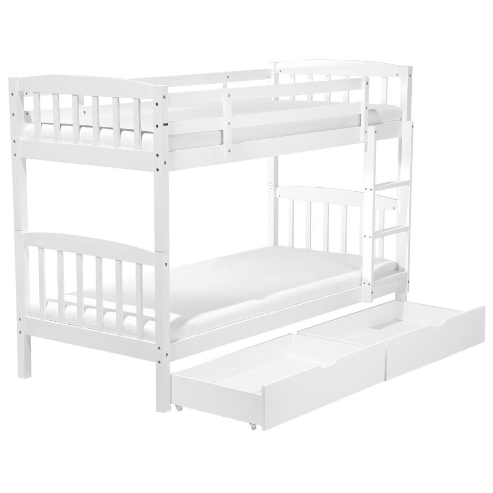Bunk Bed with Drawers Pine Wood REVIN 90 x 200 cm (EU Single) White