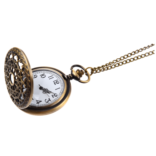 Bronze Pocket Watch Quartz Clock Necklace Pendant 2