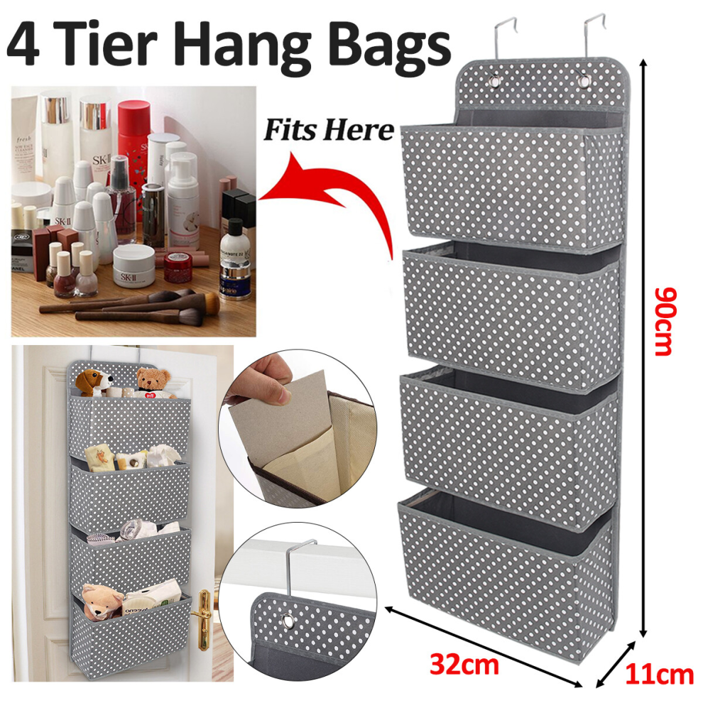 4 Pockets 90*32cm Over Door Hanging Organiser Shoe Rack Closet Storage Hanger UK