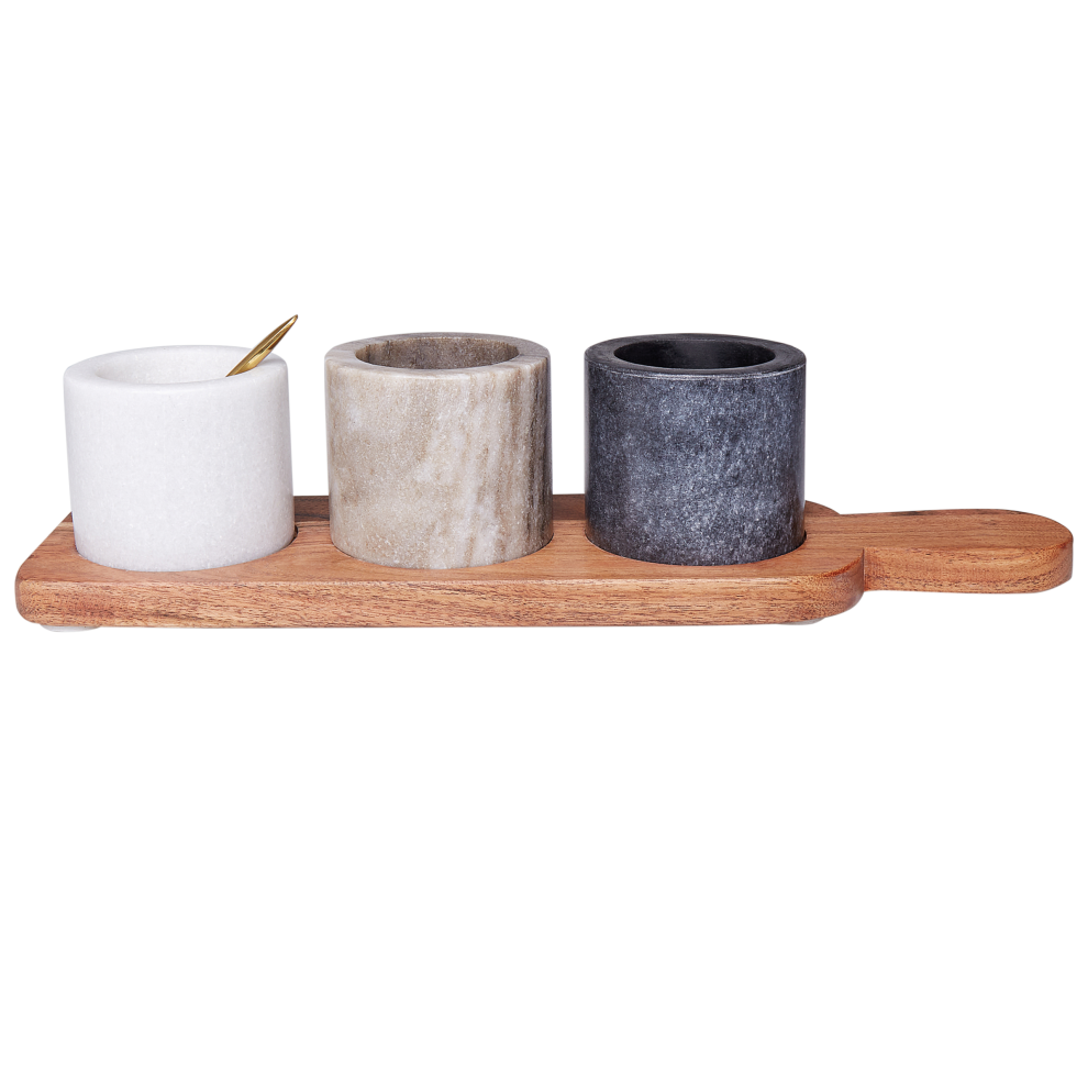 3 Bowl Serving Tray with Teaspoon PATRAS Stone Multicolour