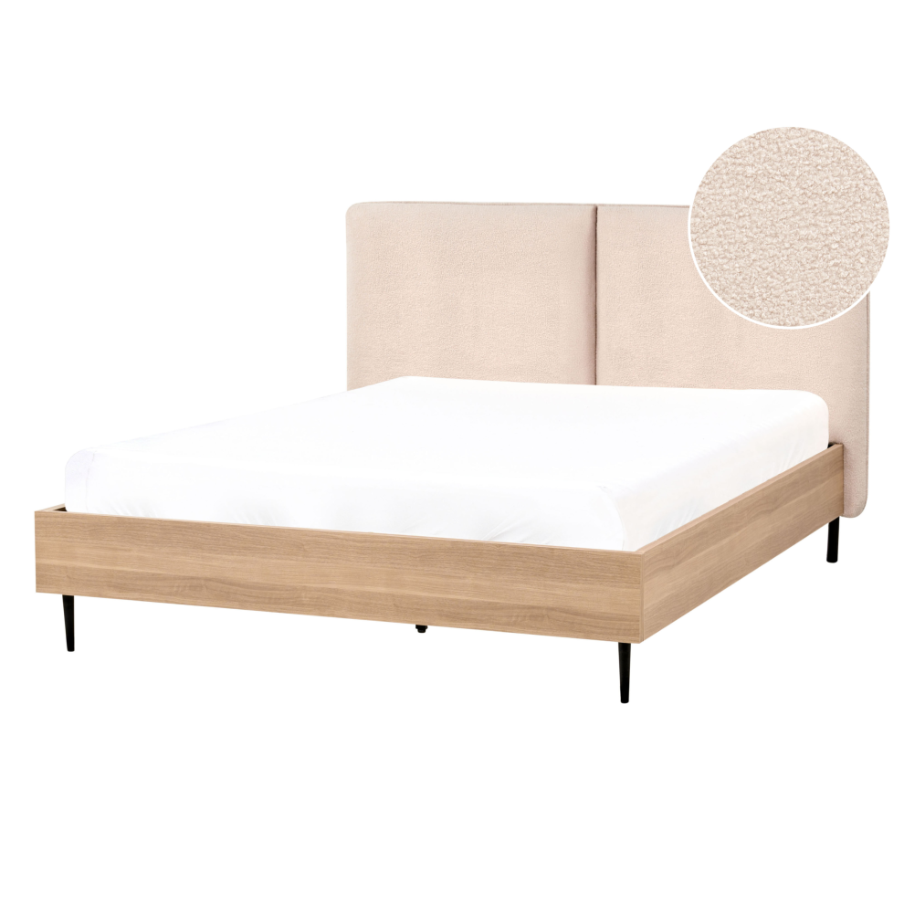 Bed Boucle LIMANTON 140 x 200 cm (EU Double) Beige