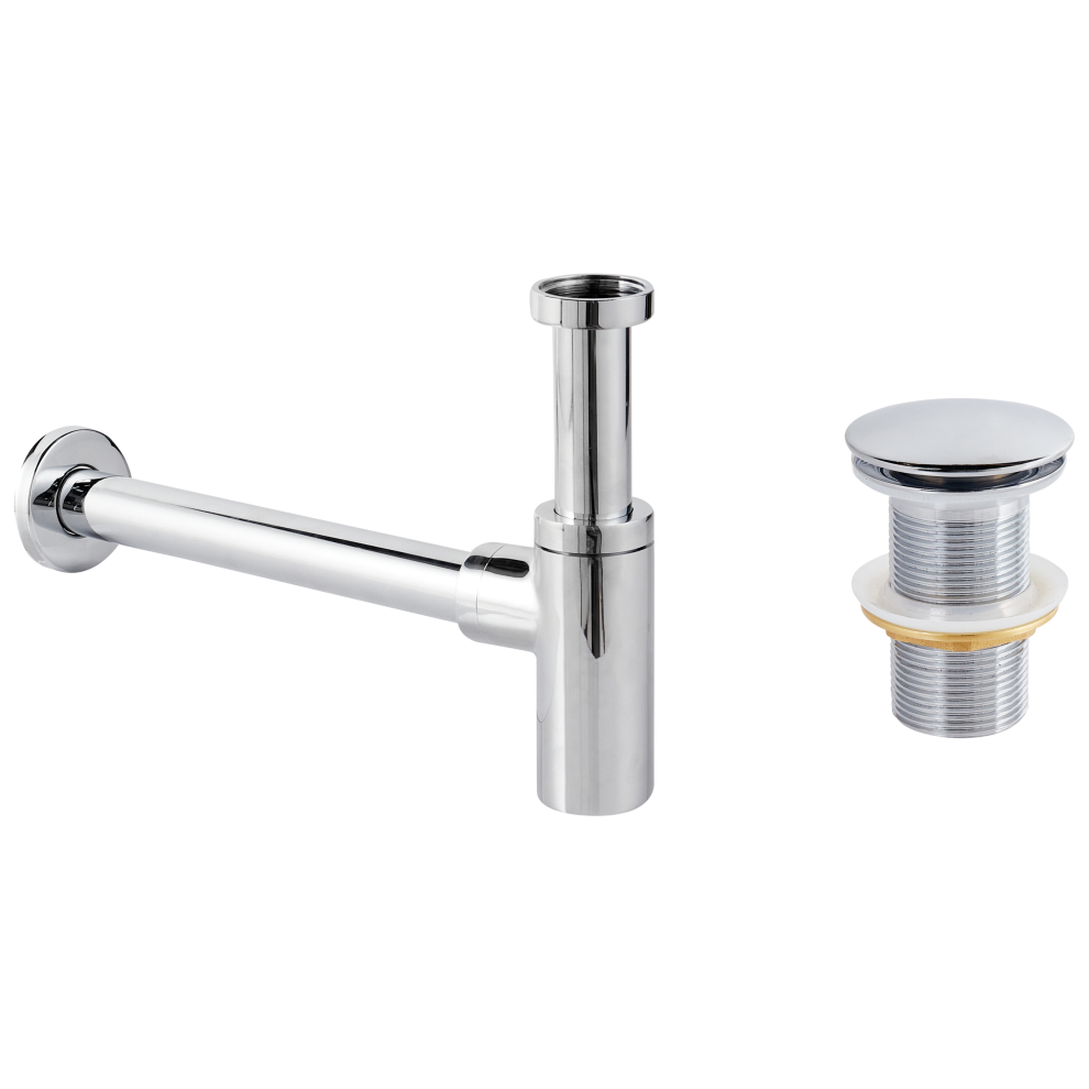 Basin Bottle Trap with Click Clack Waste MAFREDI Brass Silver
