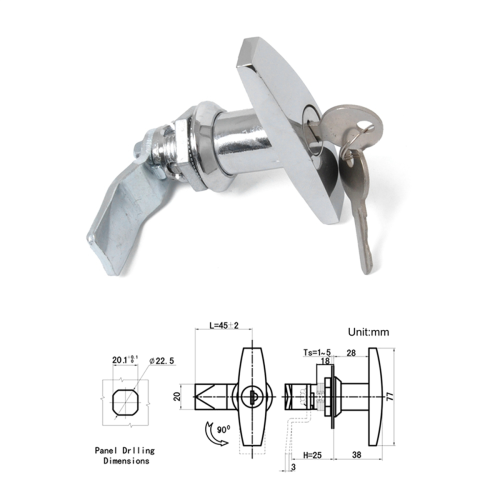Turn T-Handle Lock with keys for Trailer ToolBox Distribution box 2