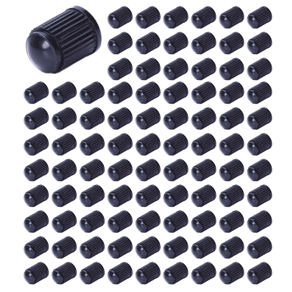 Set Of 100 - Plastic Replacement Valve Caps Black 4713147616190