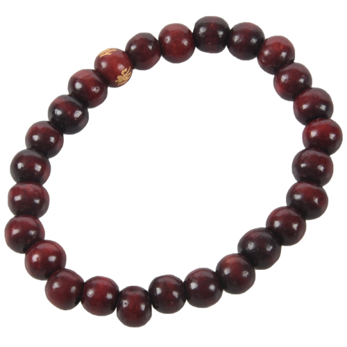 Buddhist Brown Wood Round Beads Elastic String Wrist Bracelet 1
