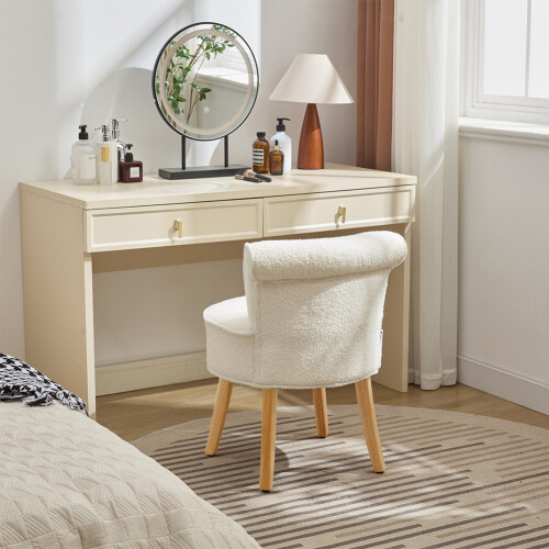 Living And Home Teddy Fleece Upholstered Vanity Stool 2