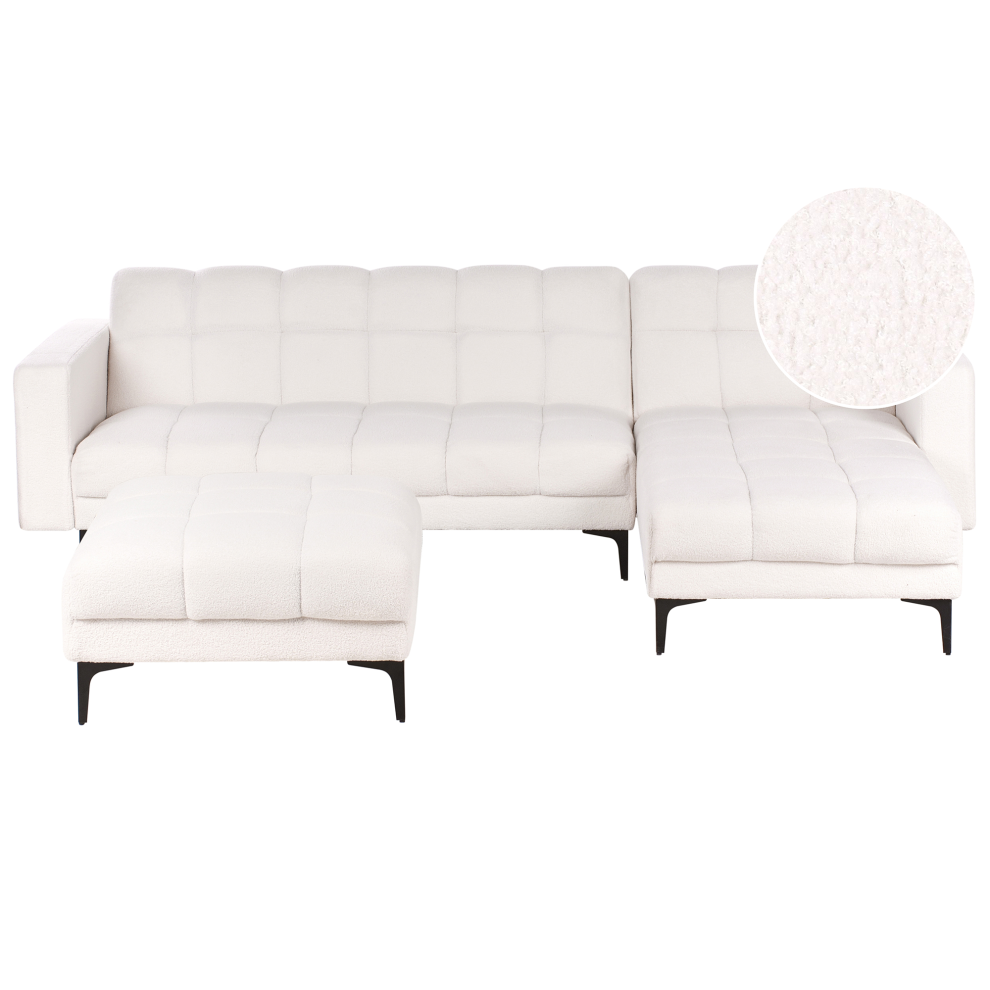 Modular Corner Sofa Bed 4 Seater ALNES Boucle White Left Hand