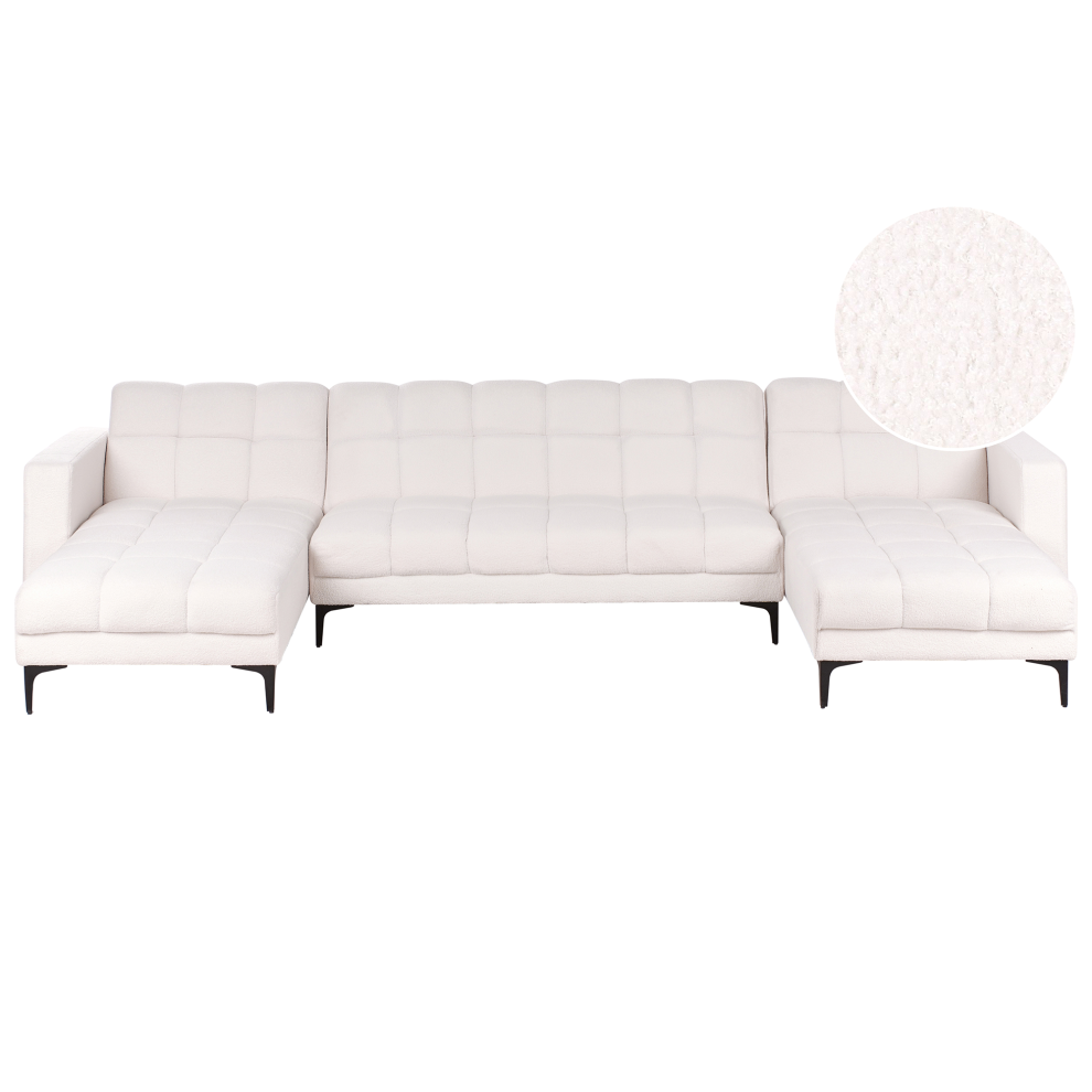 Modular U-Shape Sofa Bed 5 Seater ALNES Boucle White