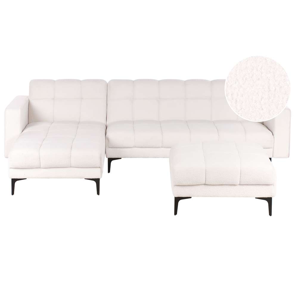 Modular Corner Sofa Bed 4 Seater ALNES Boucle White Right Hand