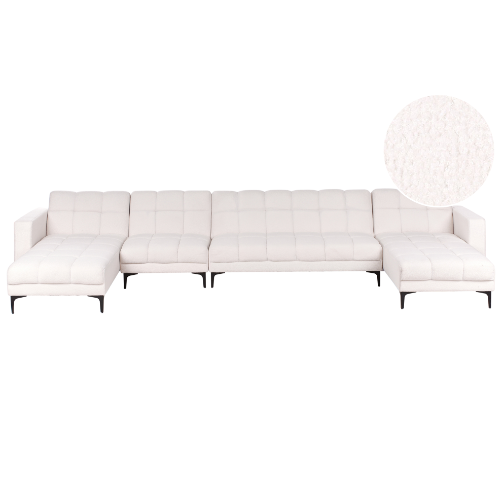Modular U-Shape Sofa Bed 6 Seater ALNES Boucle White