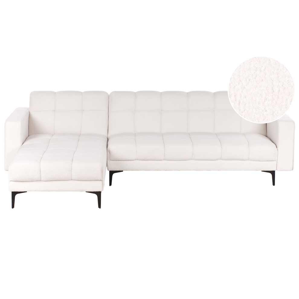 Modular Corner Sofa Bed 4 Seater ALNES Boucle White Right Hand