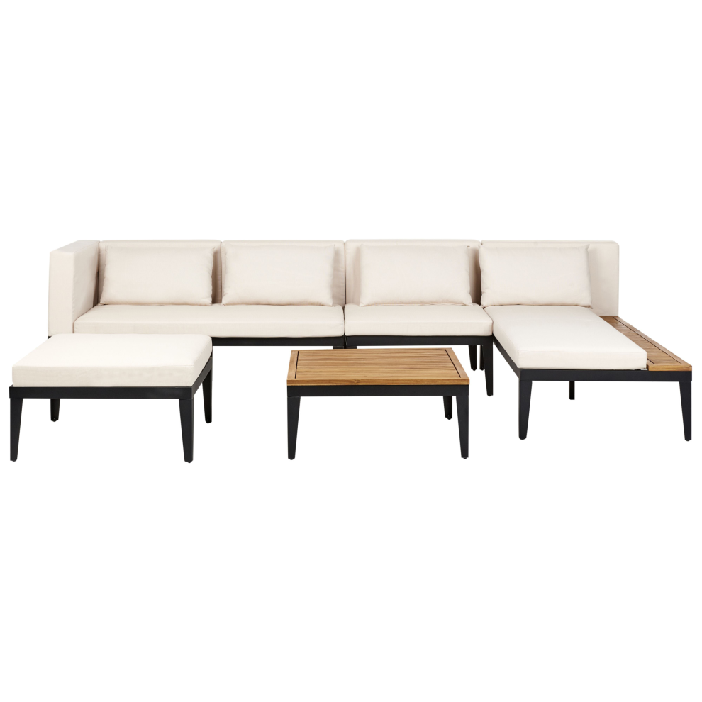 Garden Lounge Set with Table and Ottoman 4 Seater BRACCIANO Left Hand Certified Acacia Wood Light Beige